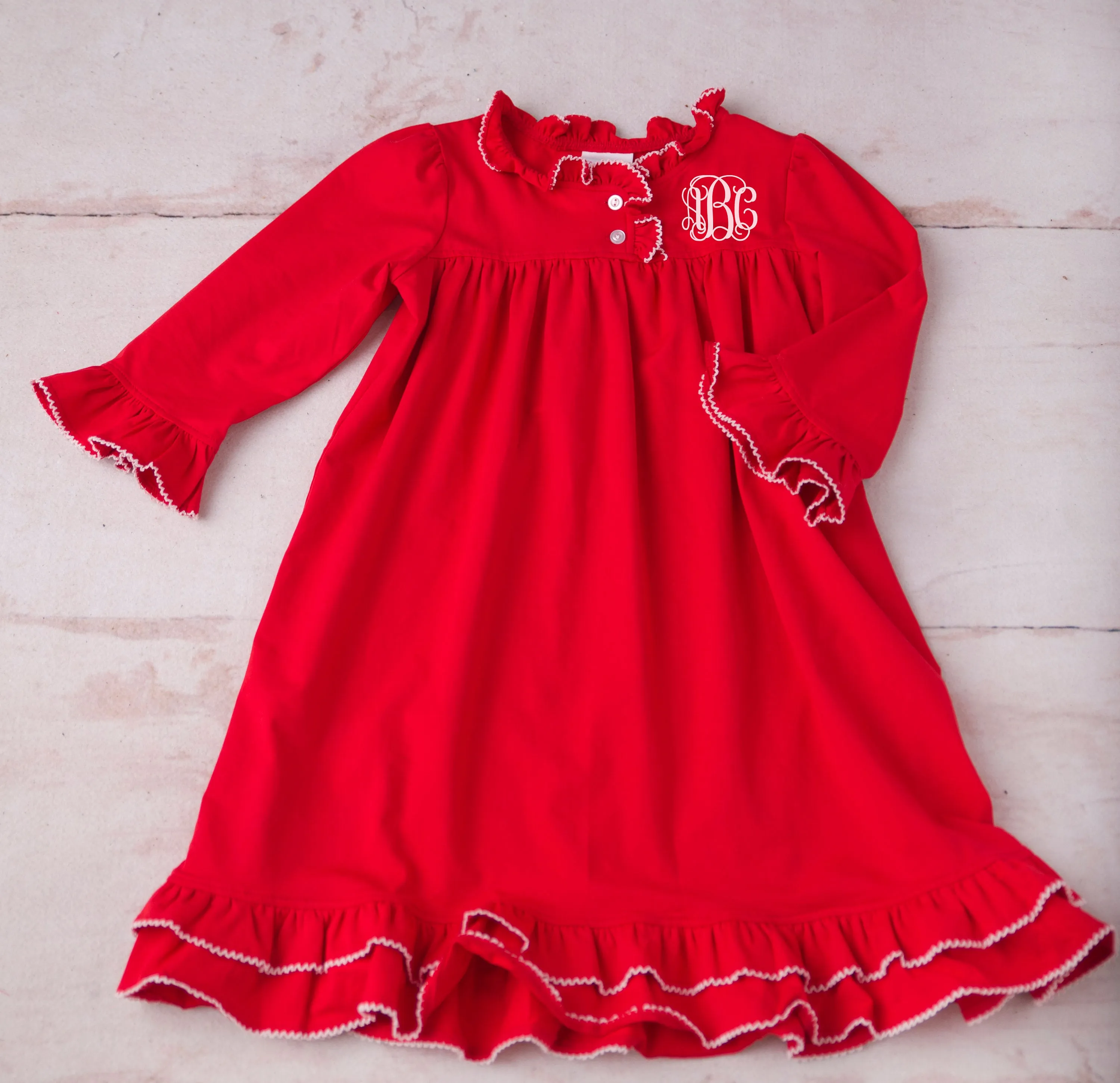 Personalized Red Ruffle Dress with Custom Monogram 