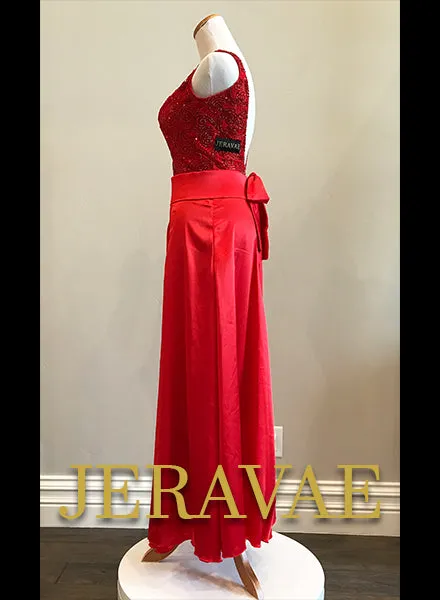 Red Scroll Satin Ballroom Smooth Dress Size SM SMO094