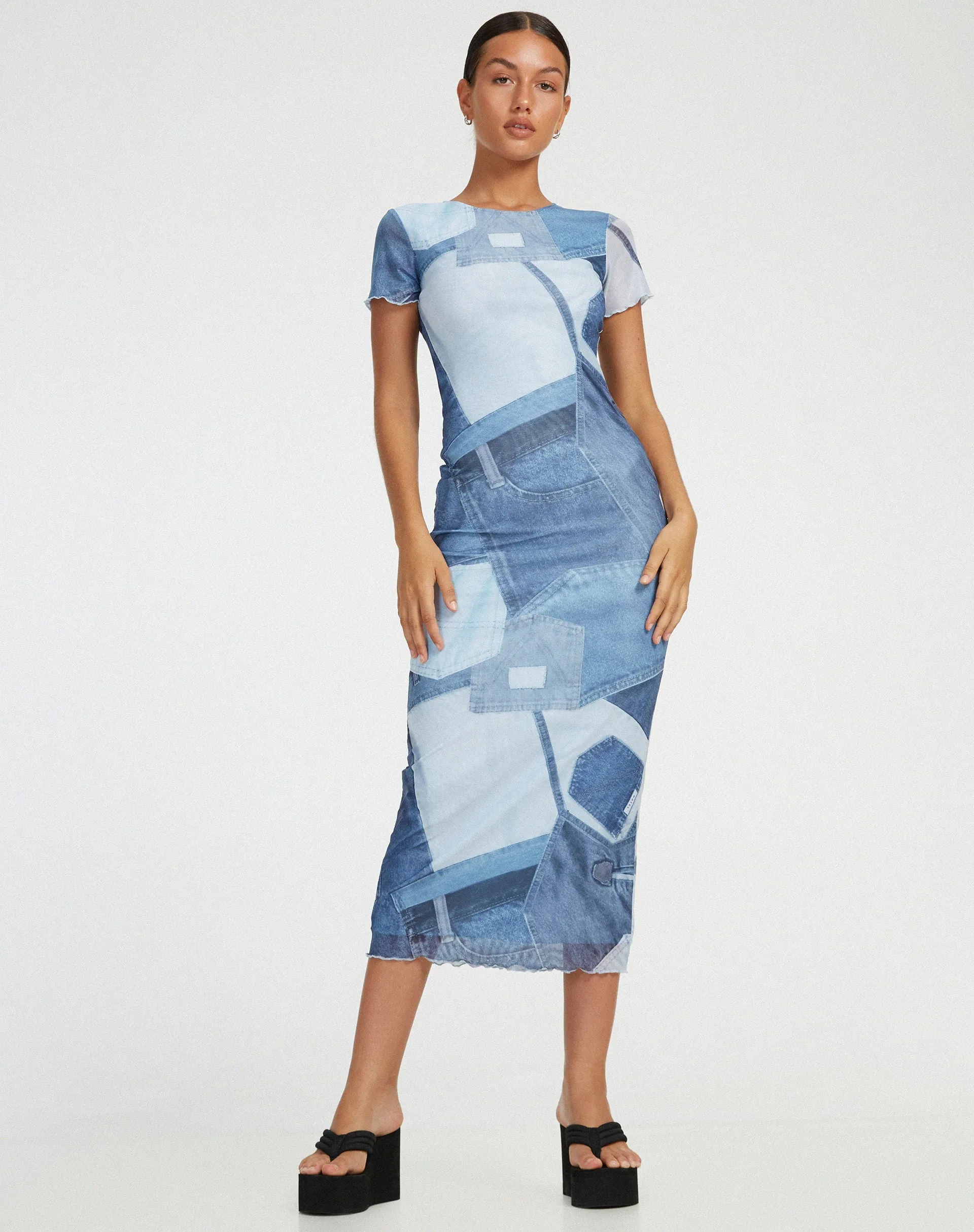 Roska Midi Dress in Denim Pocket