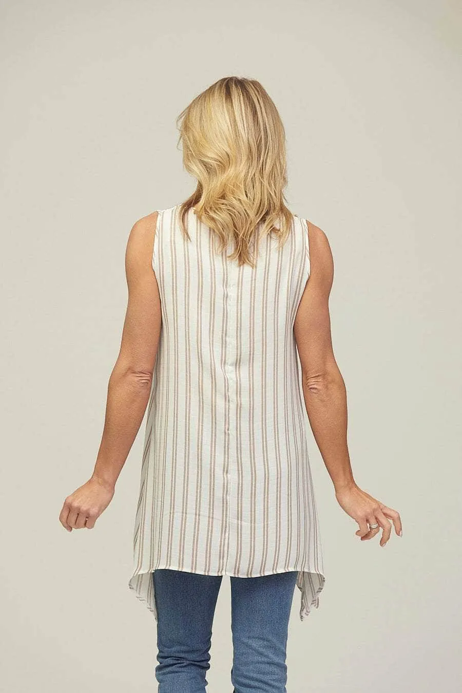 Saloos Pinstripe Sleeveless Tunic Top with Necklace