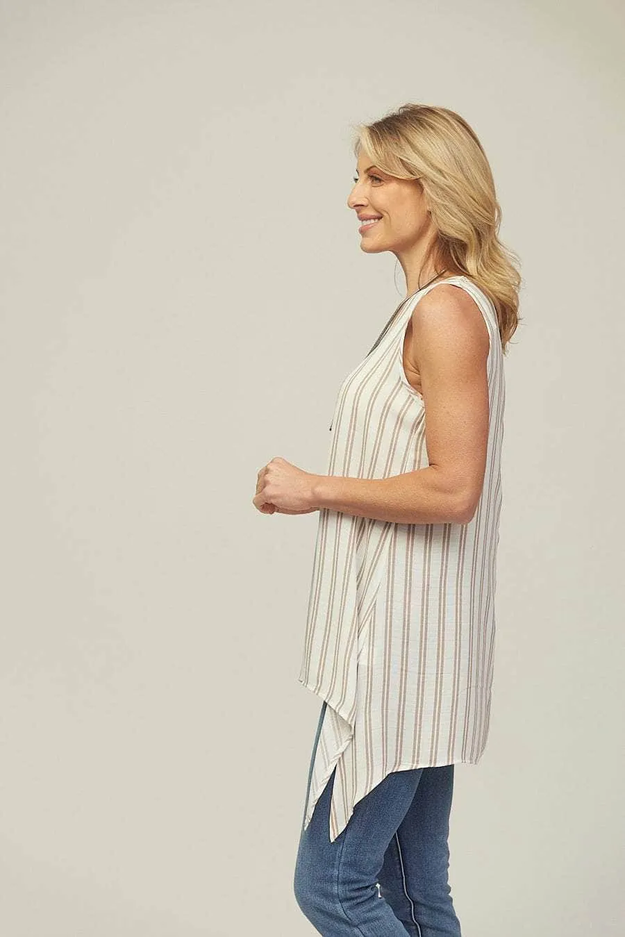 Saloos Pinstripe Sleeveless Tunic Top with Necklace