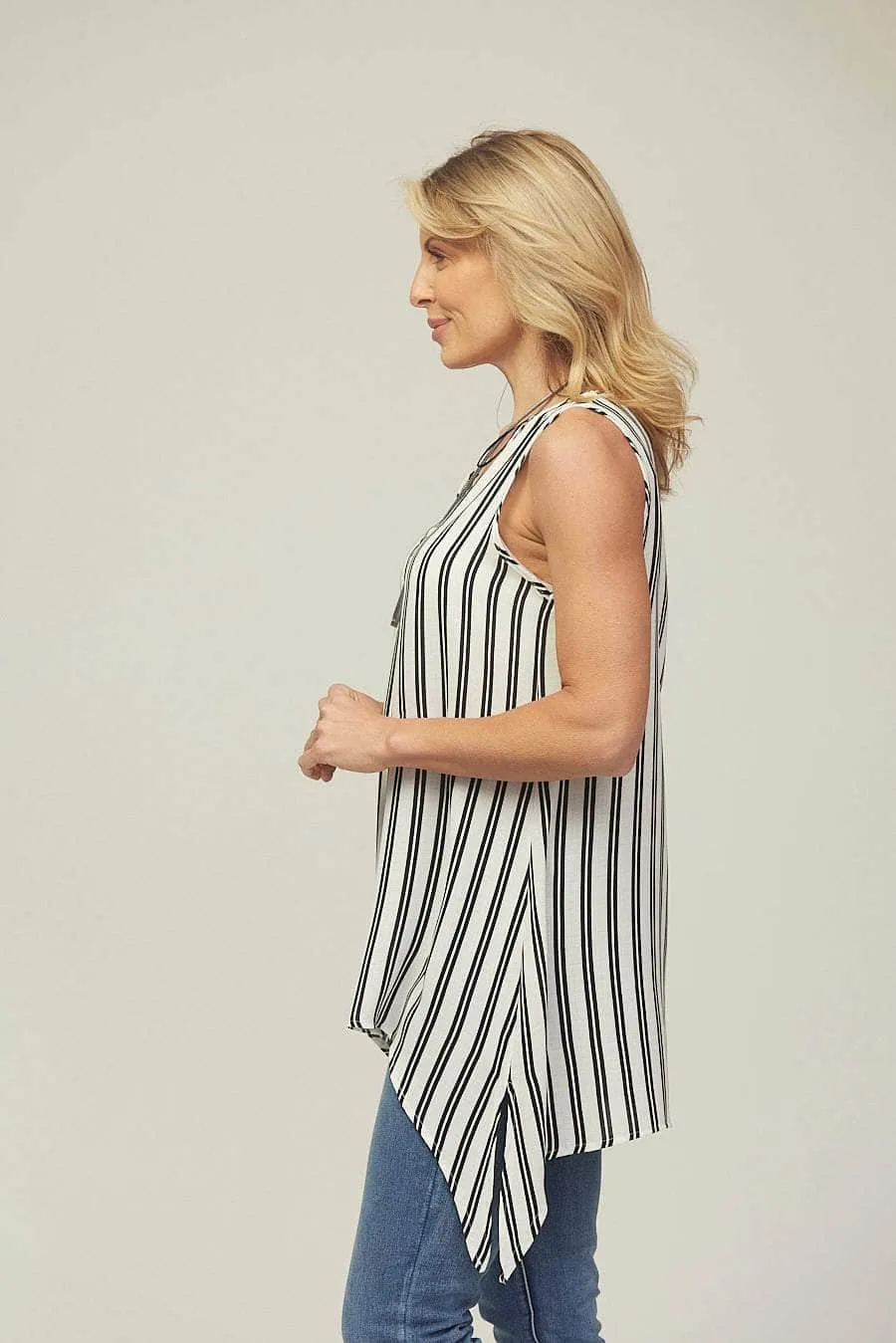 Saloos Pinstripe Sleeveless Tunic Top with Necklace