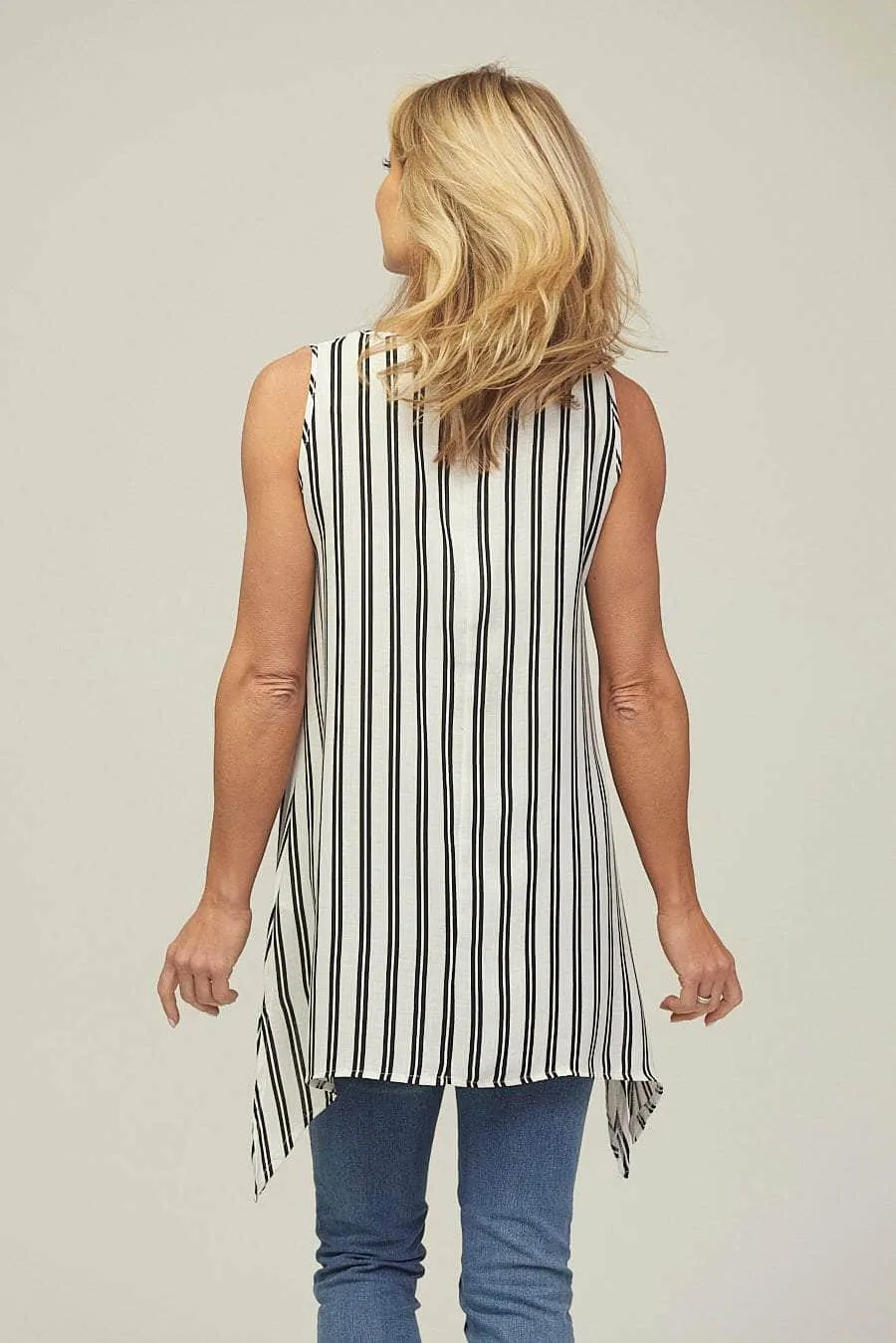 Saloos Pinstripe Sleeveless Tunic Top with Necklace