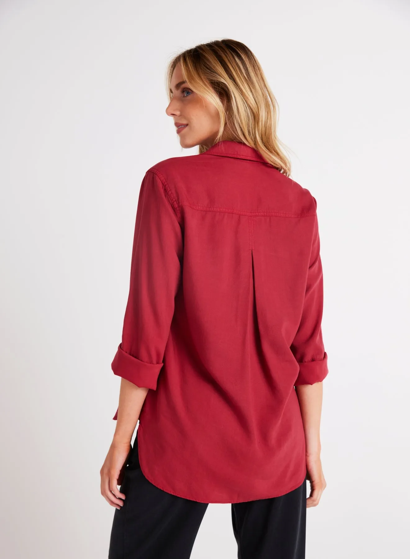 Shirt Tail Button Down - Ruby Red