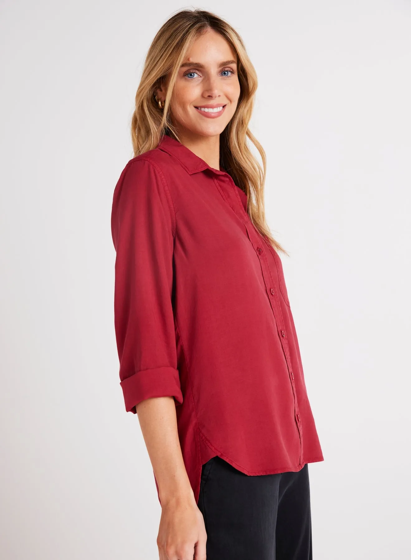 Shirt Tail Button Down - Ruby Red