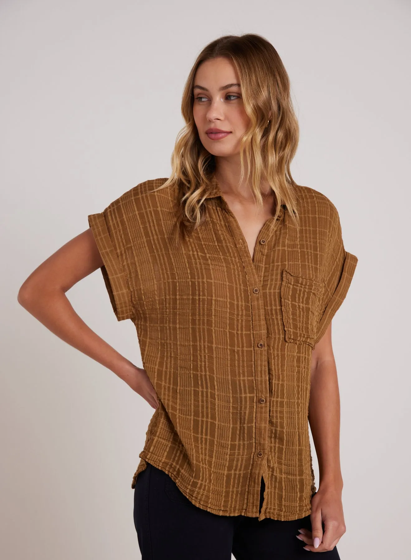 Short Sleeve Pocket Button Down - Topaz Gold