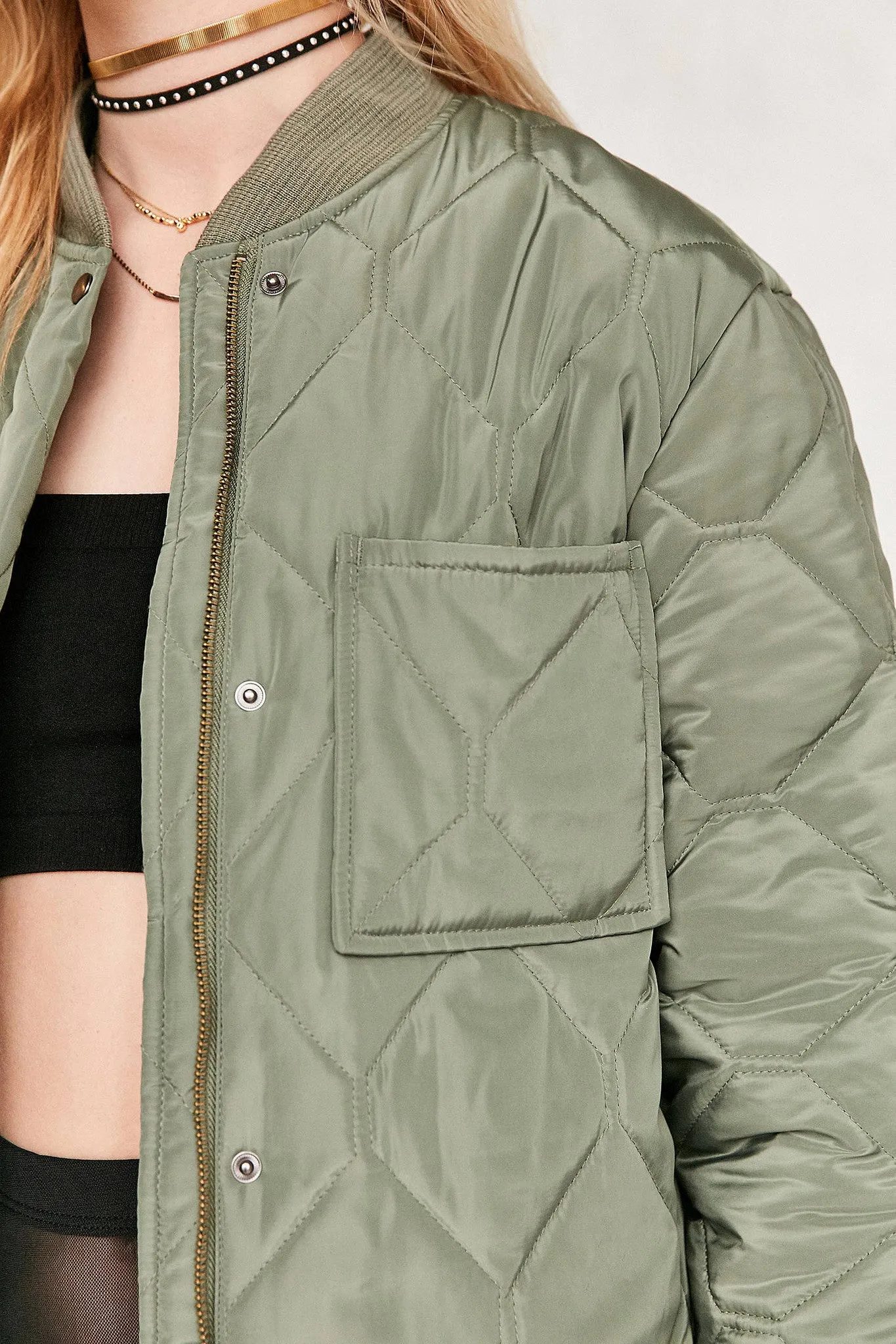 Silence   Noise Womens Quilted Liner Bomber Jacket - Stylish Lightweight Layer for All Seasons