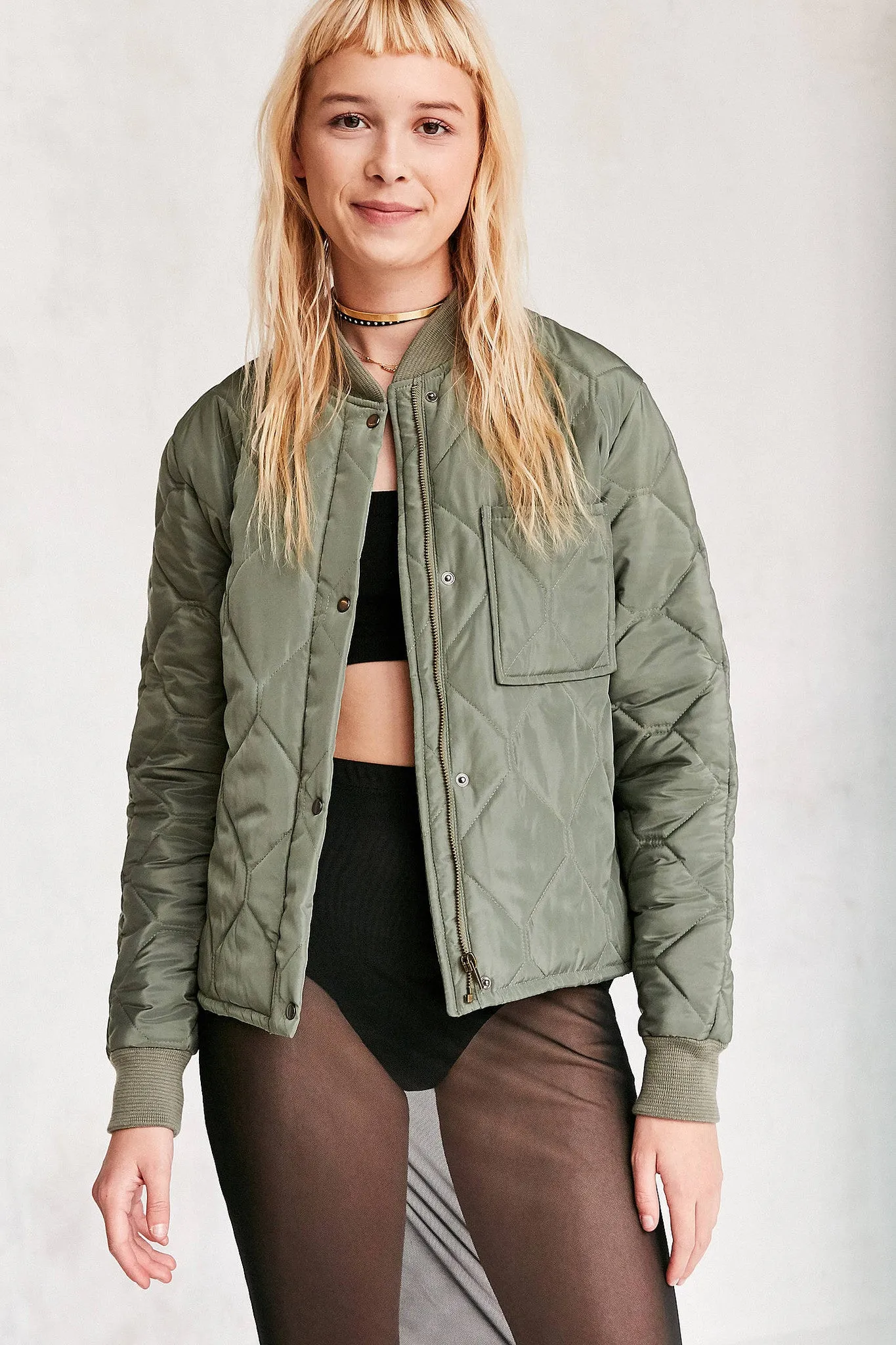 Silence   Noise Womens Quilted Liner Bomber Jacket - Stylish Lightweight Layer for All Seasons