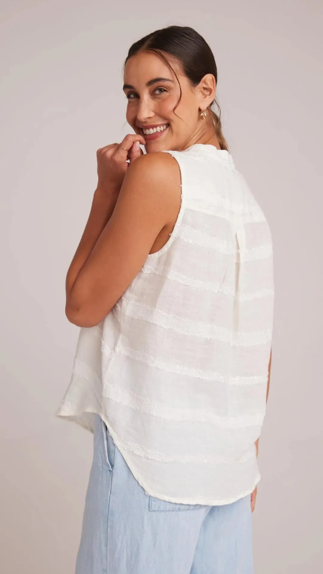 Sleeveless Hidden Placket Button Down - White