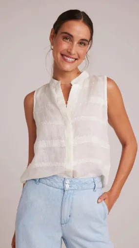 Sleeveless Hidden Placket Button Down - White