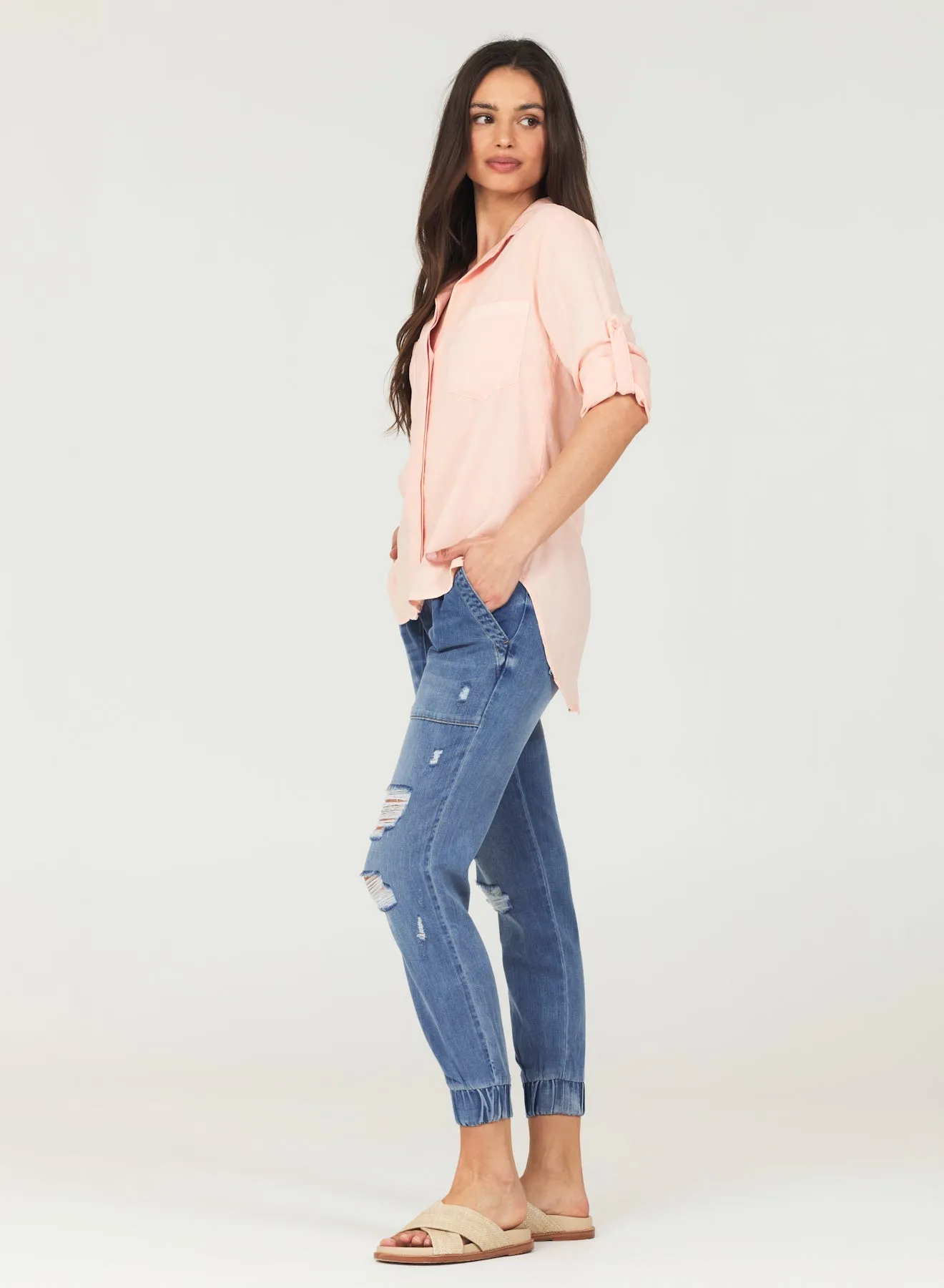 Split Back Button Down - Sunset Coral