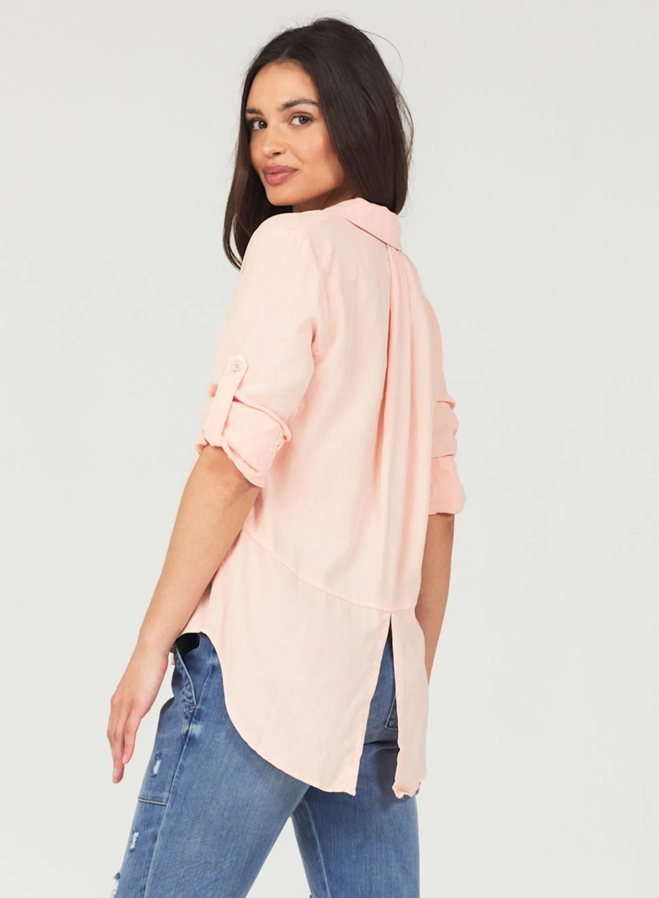 Split Back Button Down - Sunset Coral