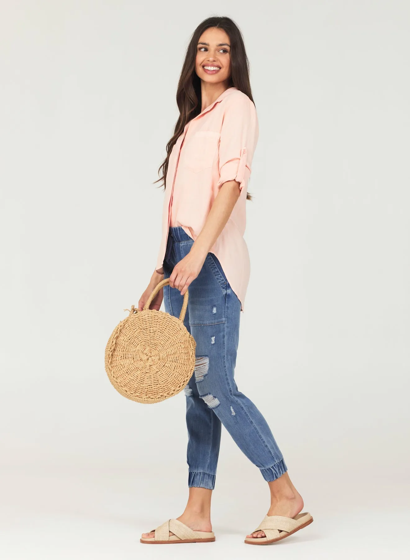 Split Back Button Down - Sunset Coral