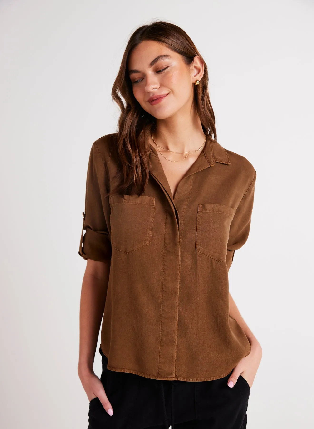 Split Back Button Down - Twilight Gold