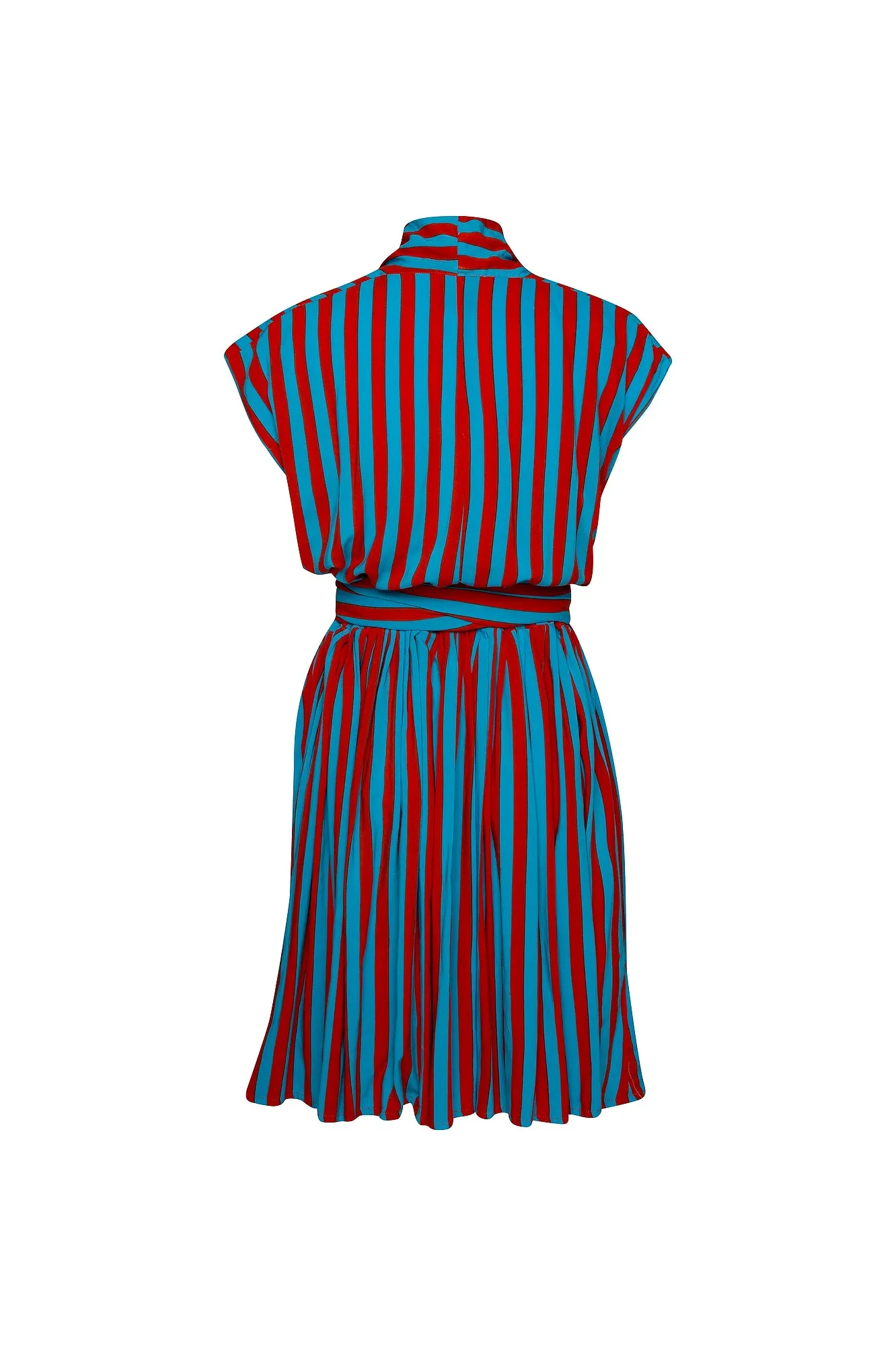 Short Point Dress in Whippy Aqua & Red Stripe Design