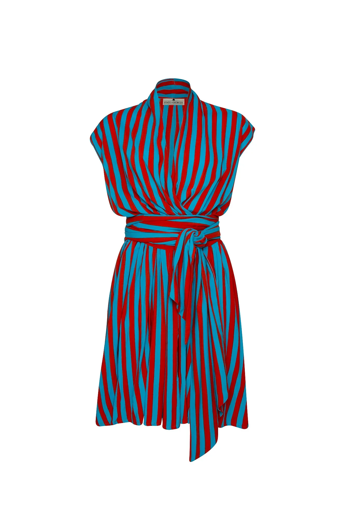 Short Point Dress in Whippy Aqua & Red Stripe Design