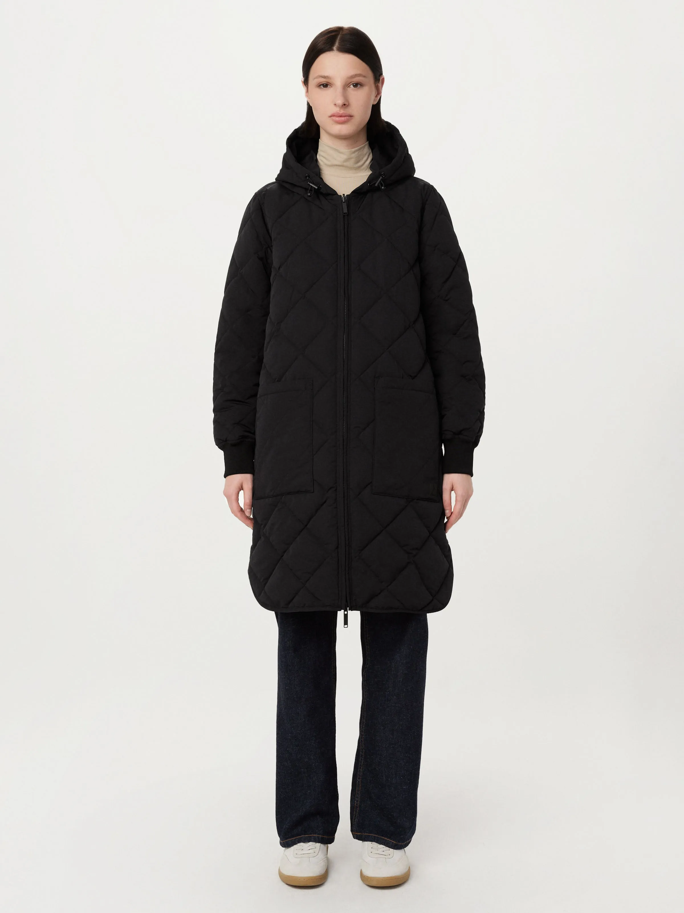 Maxi Black Hooded Skyline Coat