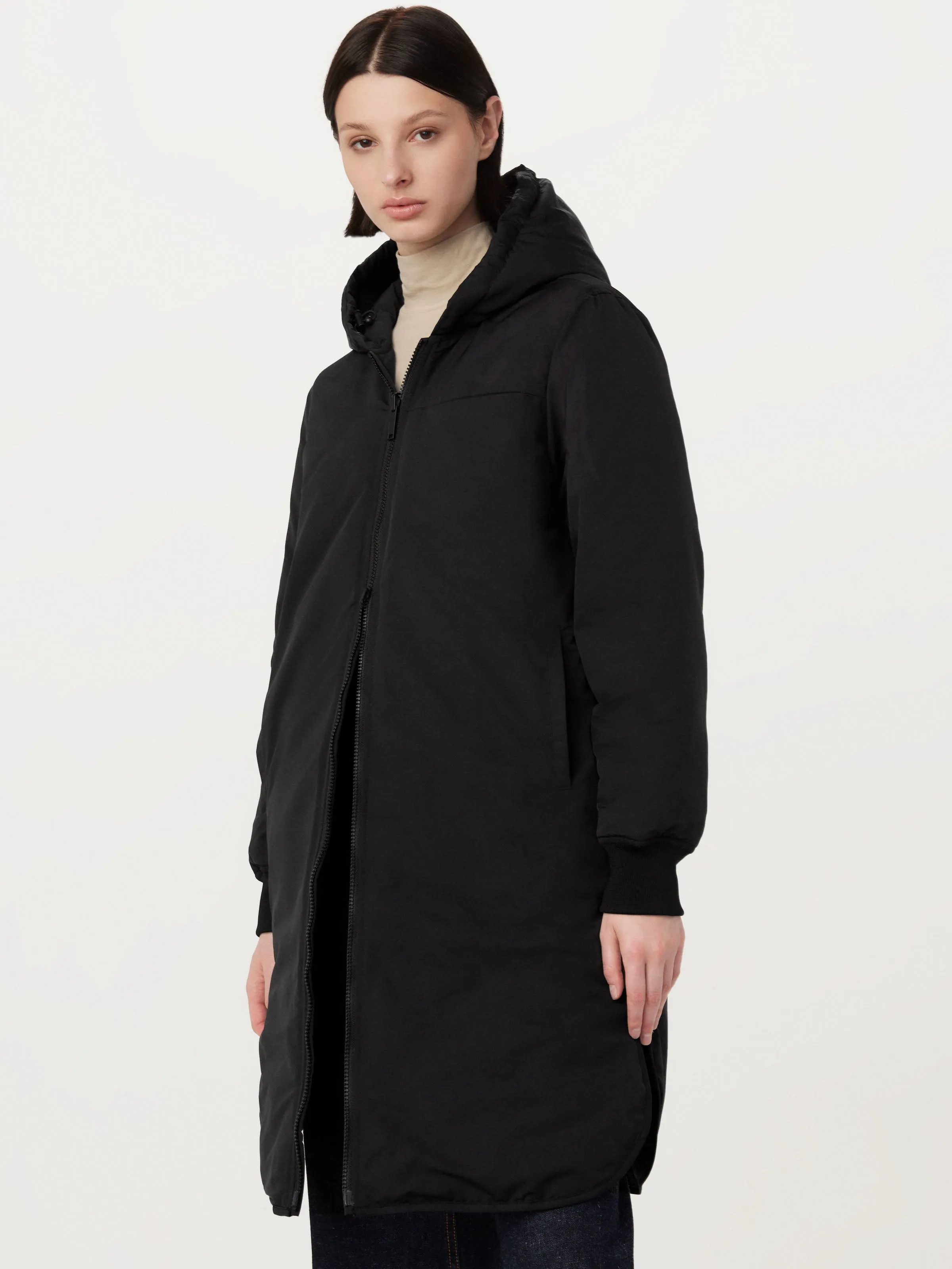 Maxi Black Hooded Skyline Coat