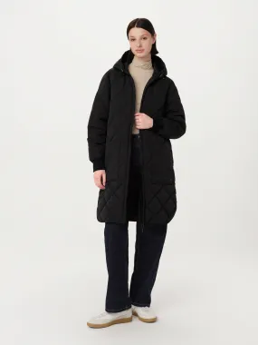 Maxi Black Hooded Skyline Coat